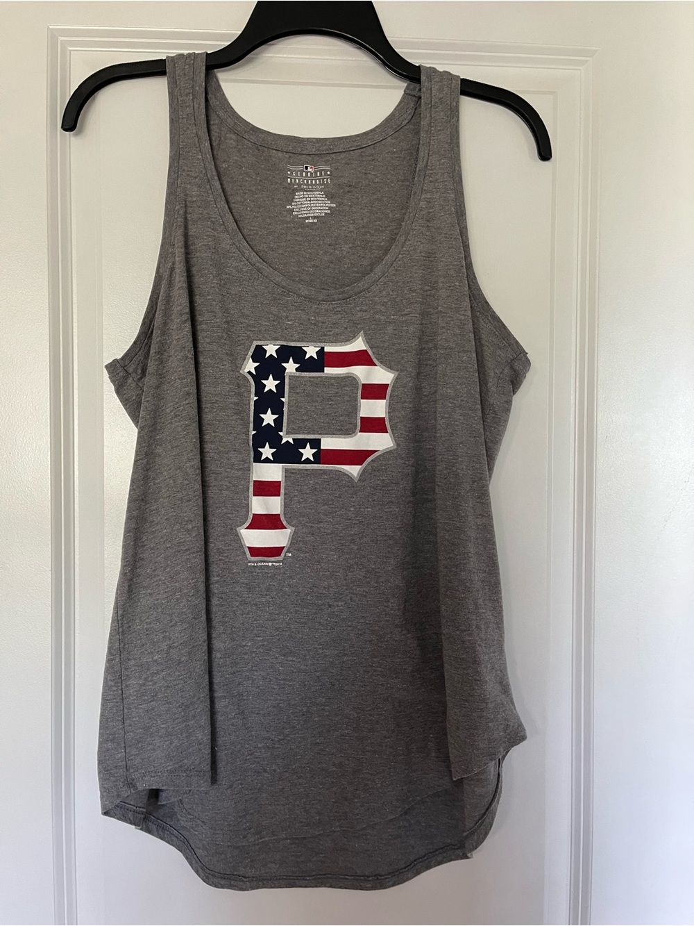 Pittsburgh Pirates!!  Gray Women's Tank Top with American Flag 'P' Graphic